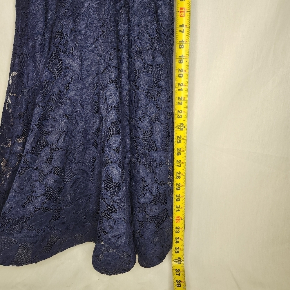 Papya Elegant Navy Floral Lace Dress Lined Womens M Baby Doll. - Picture 7 of 8